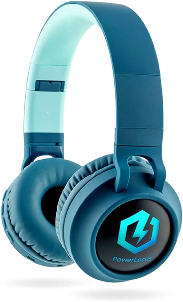 PowerLocus Bluetooth Headphones for Kids, Wireless Over Ear, LED, Foldable Headset with Mic, Volume Limited, Tablets,