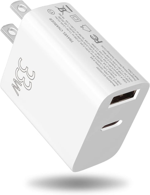 Dual USB C 33W Fast Wall Charger, Mini Block Power Brick Type C Adapter for iPhone 13/12/11 Pro Max, iPad Pro