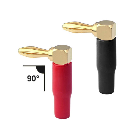 VCELINK Right Angle Banana Plugs 4 Pairs/8 Pack, 90 Degree 4mm 24K Gold Plated Dual Screw Type Speaker Connector for Speaker Wire, Red and Black