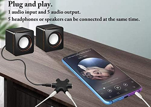 zdyCGTime Headphone Splitter, 3.5mm Stereo Audio Adapter 6-Port Music Sharer with TRS Stereo Plug Cable