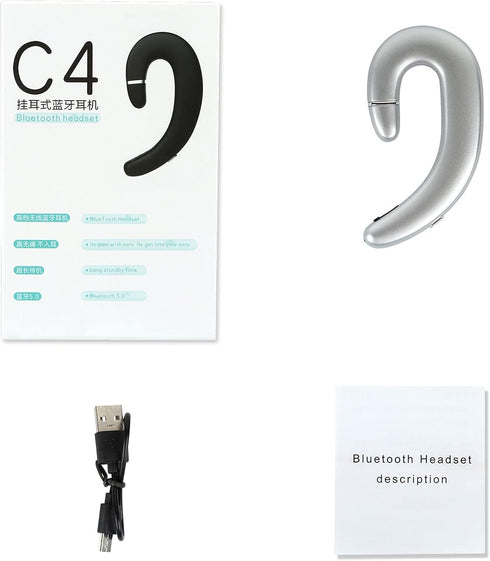 Ear Hook BT Wireless Headphone, Non Ear Plug Headset with Microphone, Single Ear Noise Cancelling Earphones for Android