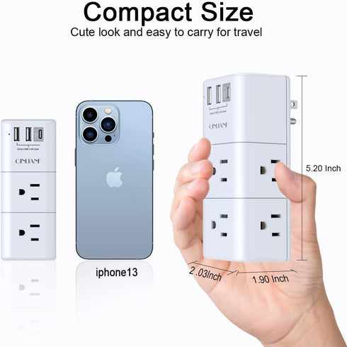 QINLIANF USB Outlet Extender Surge Protector, Multi Plug Power Strip with 3 USB Ports