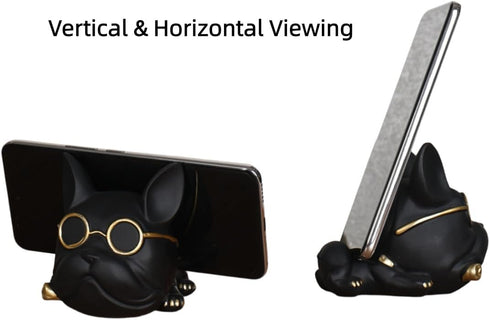 Vilead Adorable French Bulldog Phone Stand with Gold Glasses - Non-Slip Desktop Holder