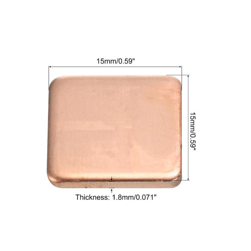 MECCANIXITY Heatsink Copper Pad Shim 15mm x 15mm x 1.8mm Thermal Conductive Heat Sink for Electronic Chip Cooling Pack of 12