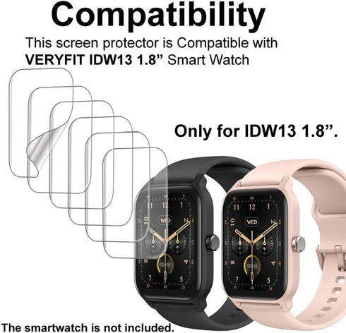 Screen Protector for 1.8” IDW13, Compatible with IDW13 of Woneligo Faweio VRPEFIT Amzhero TOOBUR Konitee Gydom Veryfit Smart Watch, Soft TPU, 6-pack