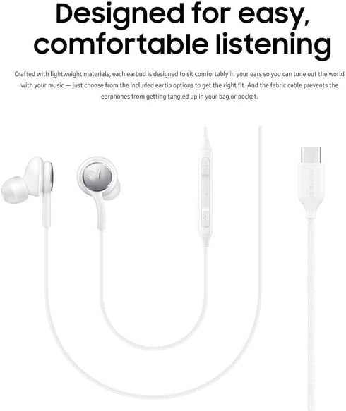 UrbanX 2020 Headphones for Note 10/20 and S20 with Type C Connector, Microphone and Volume Button - White