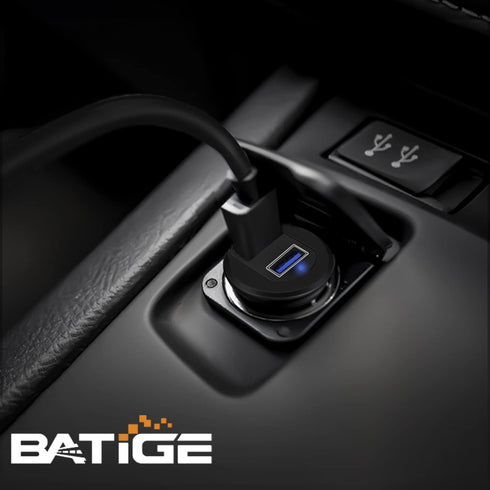 BATIGE Alloy Dual Port USB 3.0 Car Dashboard Flush Mount Cable, Male to Female with LED Indicator, 1ft