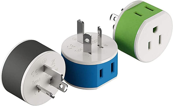 OREI Australia, New Zealand, China Power Plug Adapter with 2 USA Inputs - Travel 3 Pack - Type I (US-16) for Cell