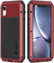 Lanhiem iPhone XR Metal Case, Rugged Full Body Shockproof Cover with Built-in Glass Screen Protector, Red