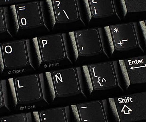 4Keyboard Spanish (Latin American) Non-Transparent Keyboard Sticker for Laptop, Desktop with White Lettering and Black