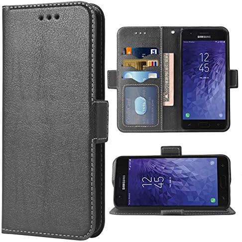Phone Case for Samsung Galaxy J7 Star J 7 Crown 7J Refine 2018, PU Leather Flip Wallet Case, Black