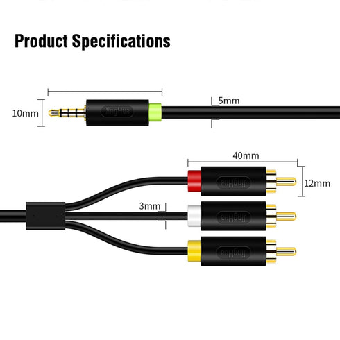3.5mm 3 5ft MP3, to RCA Audio Video Cable, Bi-Directional AUX to RCA AV Cord for Smartphone, DVD Player, TV, Projector