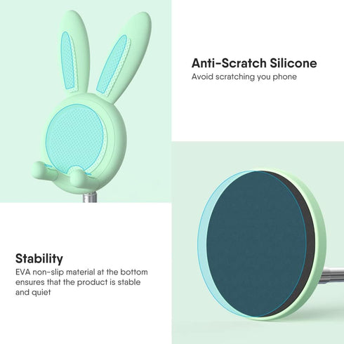 OATSBASF Adjustable Cute Bunny Phone Stand for Desk, Kawaii Phone Holder, Compatible with All Mobile Phones (Green)