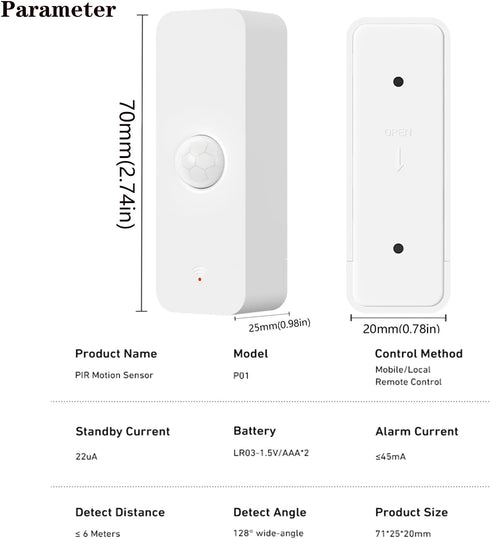 Smart PIR Motion Sensor: WiFi Motion Detector with App Notification Alerts, Wireless Contact Sensor for Home Security,