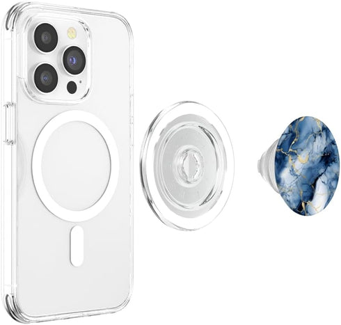Trendy Blue and White Designs Elegant Blue and White MarbleLike Marble-Effect Blue PopSockets PopGrip for MagSafe