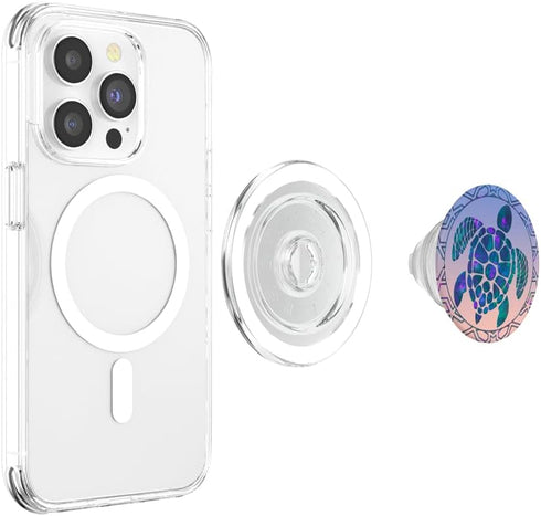 Teal Blue Purple Turtle and Geometric Design PopSockets MagSafe PopGrip for iPhone