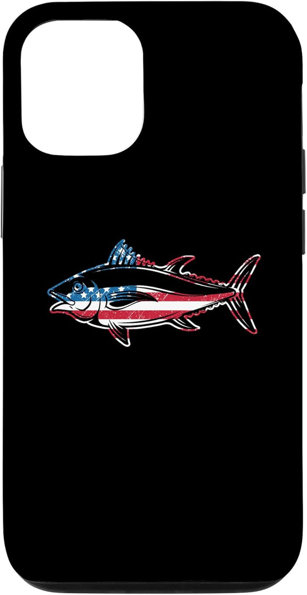 Tuna Fishing Items Bluefin Gifts Tuna Fishing American Flag Giant Bluefin Fish Fisherman Case for iPhone 12/12