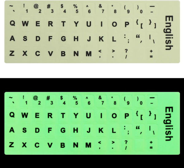 English Luminous Keyboard Stickers, Glow in The Dark Protective Film for Laptop PC Alphabet Button Layout