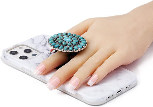 Turquoise Western Phone Grip, Teal Marble Stone Phone Holder UYH6