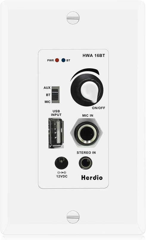Herdio in Wall Audio Control Amplifier Receiver 2 Channel Wall Plate with USB, 100Watt Max for Sound Systems