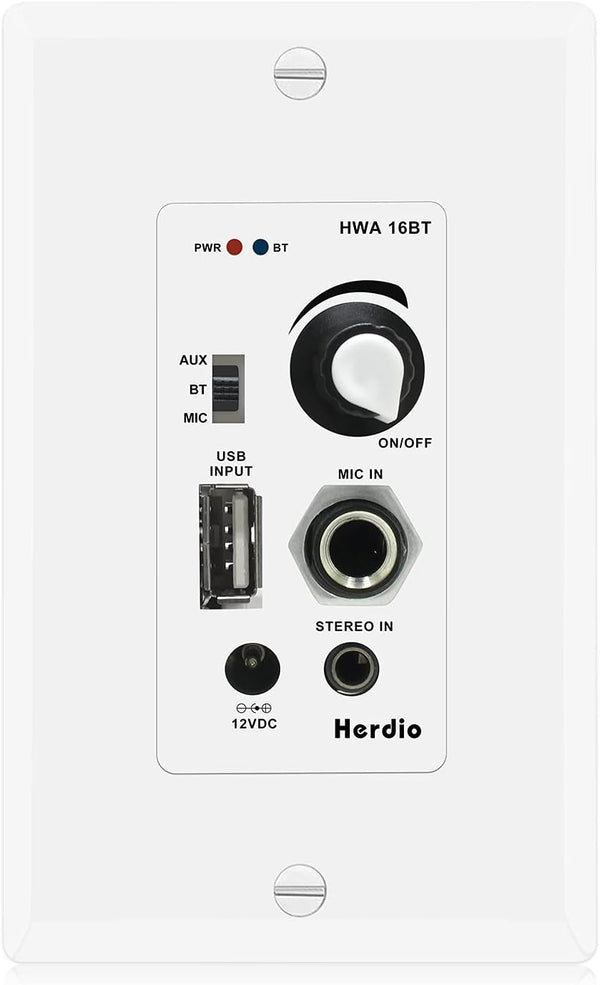 Herdio in Wall Audio Control Amplifier Receiver 2 Channel Wall Plate with USB, 100Watt Max for Sound Systems