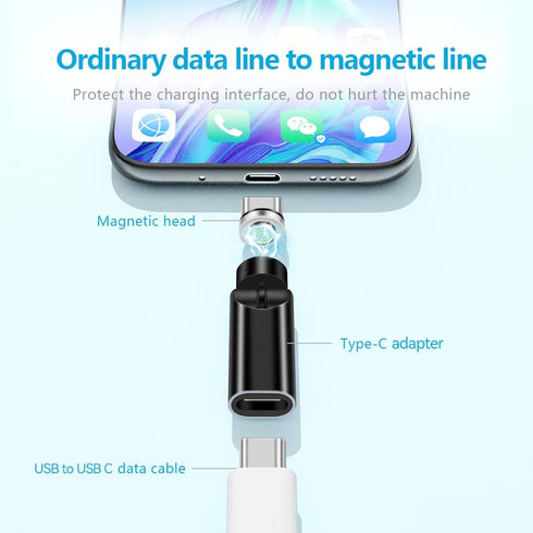 Magnetic USB C Adapter 2 Pack 540 Degree Rotaion 3 in 1 USB C Magnetic Adapter QC 3.0 Fast Charging Max Support 3A, Black