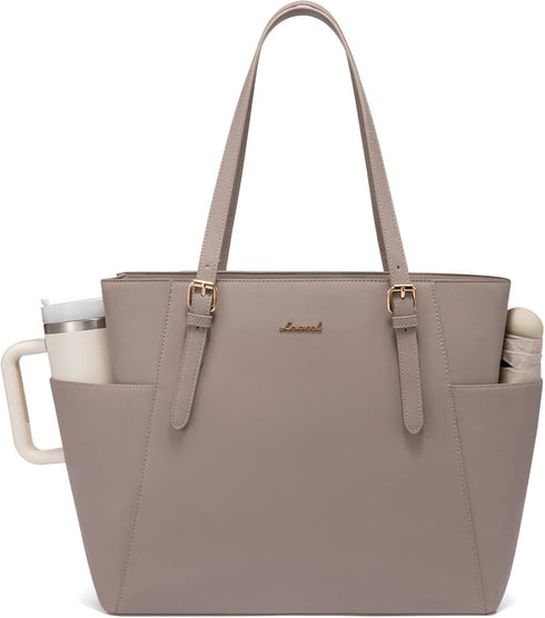 LOVEVOOK Laptop Tote Bag for Women With Large Cup Holder, Leather Work Tote