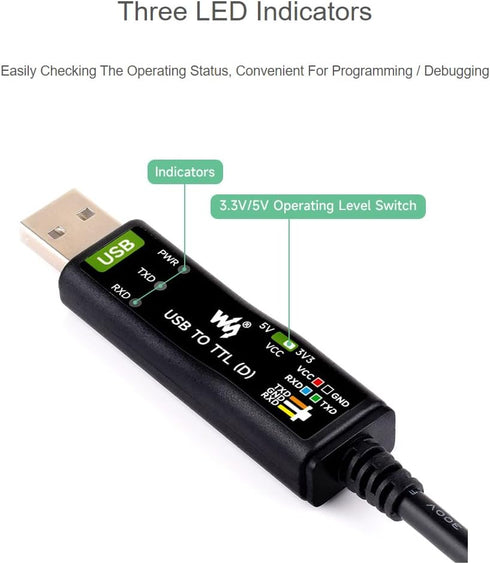 waveshare Industrial USB to TTL Serial Adapter Cable, USB to TTL (D) Converter with FT232RNL Chip for Raspberry Pi