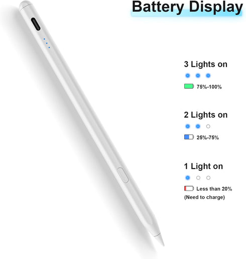 Stylus Pen for iPad (2018-2023) - USB-C Fast Charging, Palm Rejection, Compatible with Multiple iPad Models