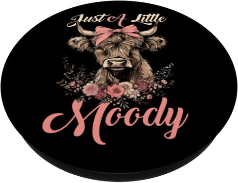 Highland Cow Just A Little Moody Flower Funny Farm PopSockets Standard PopGrip