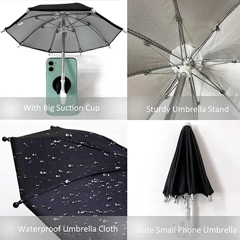 Phone Umbrella Suction Cup Stand for Sun Shade, Outdoor Anti-Glare Cell Holder, Car Navigation Visor (Black)