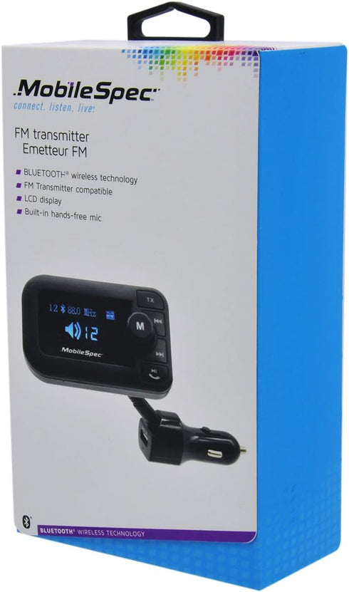 MobileSpec 12V Charger with 2.1A USB Port, FM Transmitter, Hands-Free Mic, and Large LED Display by Mobile Spec