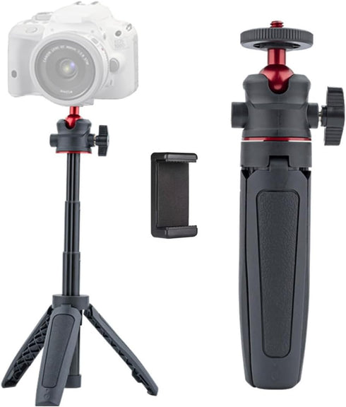 Generic 3-in-1 1/4 Mini Tripod Selfie Stick Extension Pole with Phone Clamp - Aluminum Vlogging Stand for Smartphone