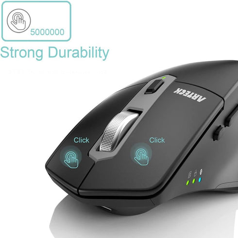 Arteck Multi-Device Wireless Bluetooth Mouse, Ergonomic Right Hand Silent Clicking Rechargeable Mouse for Computer,