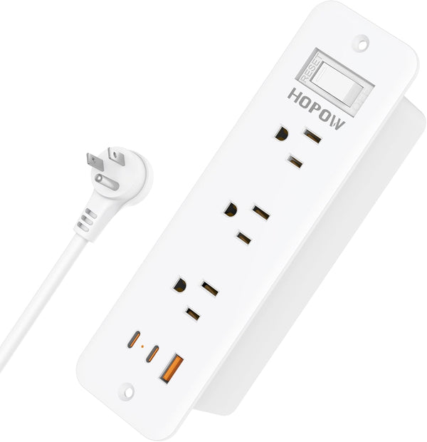 HOPOW Recessed Power Strip 5 FT Recessed Outlet, Flush Mount Furniture Outlet with