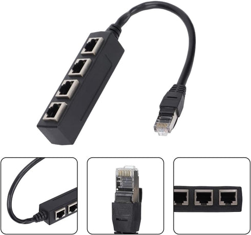RJ45 Ethernet Splitter 1 to 3 Network Adapter, 1 to 4 Port Excellent Connection Network Cable Adapter
