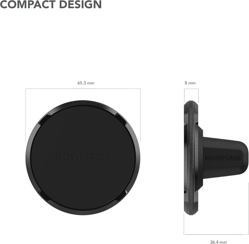 ROKFORM Double Magnetic Air Vent Holder, Aluminium Car Holder, Super Grip Clip, Black, Compatible with MagSafe Phones
