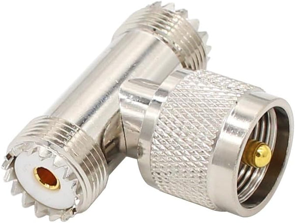 PL259 T Connector Adapter UHF Male to Female, 1 Male to 2 Female SO239 Tee Coaxial Cable Splitter for Ham Radio CB