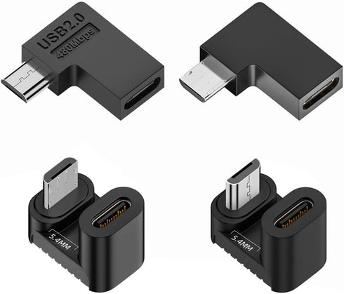 xiwai 90/360 Degree Angled USB-C to Micro USB Adapter 4 Pack, USB2.0 Type C Female to Micro USB Male for Phone Tablet
