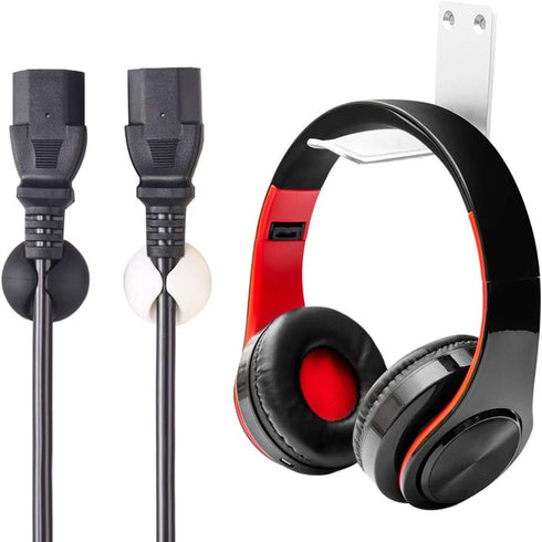 SourceTon 2 Packs Aluminum Headphone Stand Hanger and 6 Cable Clips, 2 Headset Holder Mount (Black/Silver)