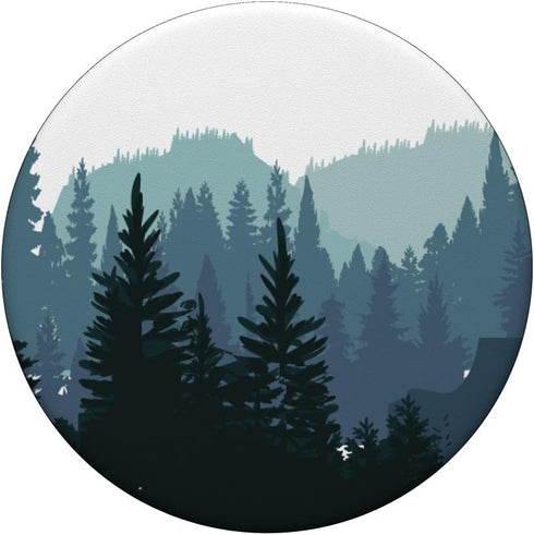 Pine Tree Mountain Scene Teal Forest Pattern for Women Men Swappable PopSockets PopGrip