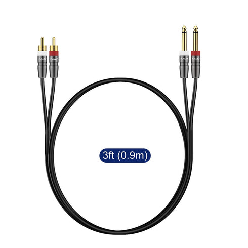 J&D Dual 1/4 inch TS to Dual RCA Cable, Heavy Duty 1/4 Male to RCA Male Adapter, 3 Feet