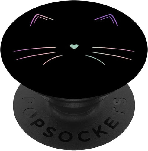 Rainbow Cat Face Black PopSockets Swappable Grip