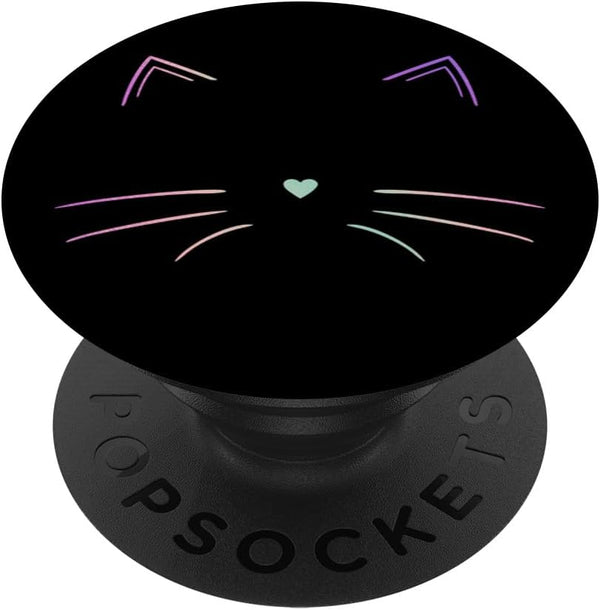 Rainbow Cat Face Black PopSockets Swappable Grip