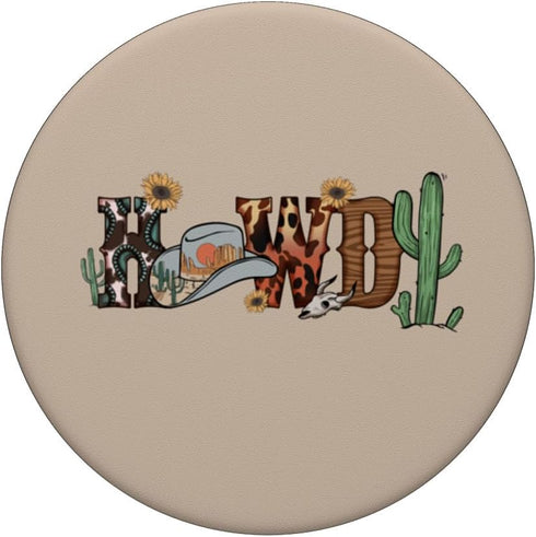 Howdy Cowboy Yeehaw Country Cactus Rodeo Punchy Western PopSockets Standard PopGrip