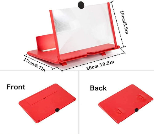 3D Screen Magnifier Amplifier - HD Projector for Movies & Games, Foldable Phone Stand for All Smartphones, Red