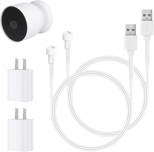 2 Pack 10ft/3m Power Cable Compatible with Google Nest Cam Outdoor or Indoor, Weatherproof Outdoor Power Cord with USB
