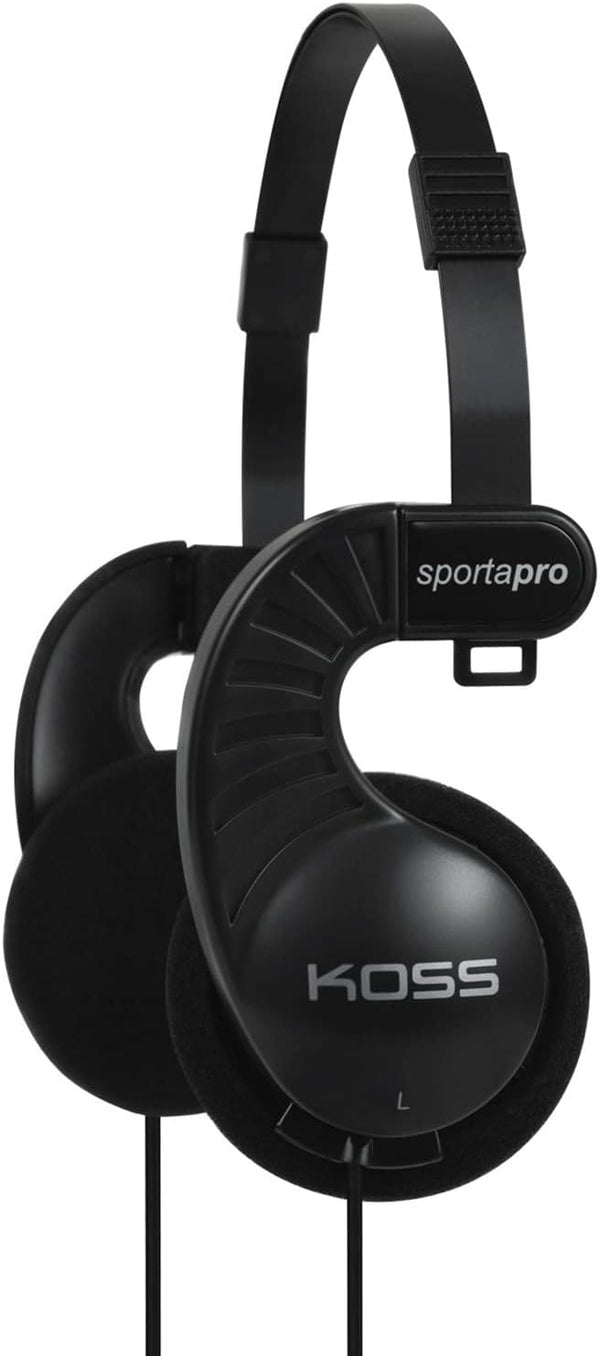 Koss SportaPro On-Ear Stereo Headphones, Lightweight, Unique Folding Design, 3.5mm Plug, Black