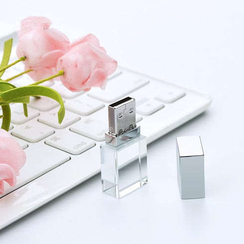 HOPAS New Crystal Transparent Rectangle Genuine USB Flash Drive Wedding Gift Pen Drive,Silver