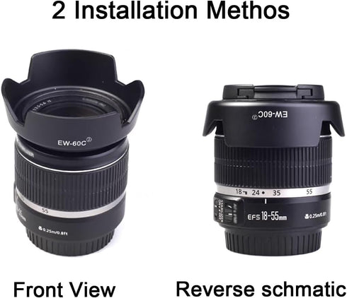 EW-60C Lens Hood & 58mm Lens Cap, Compatible for Canon T8i T7i 4000D Camera Kit EF-S 18-55mm Lens (2 Pack)